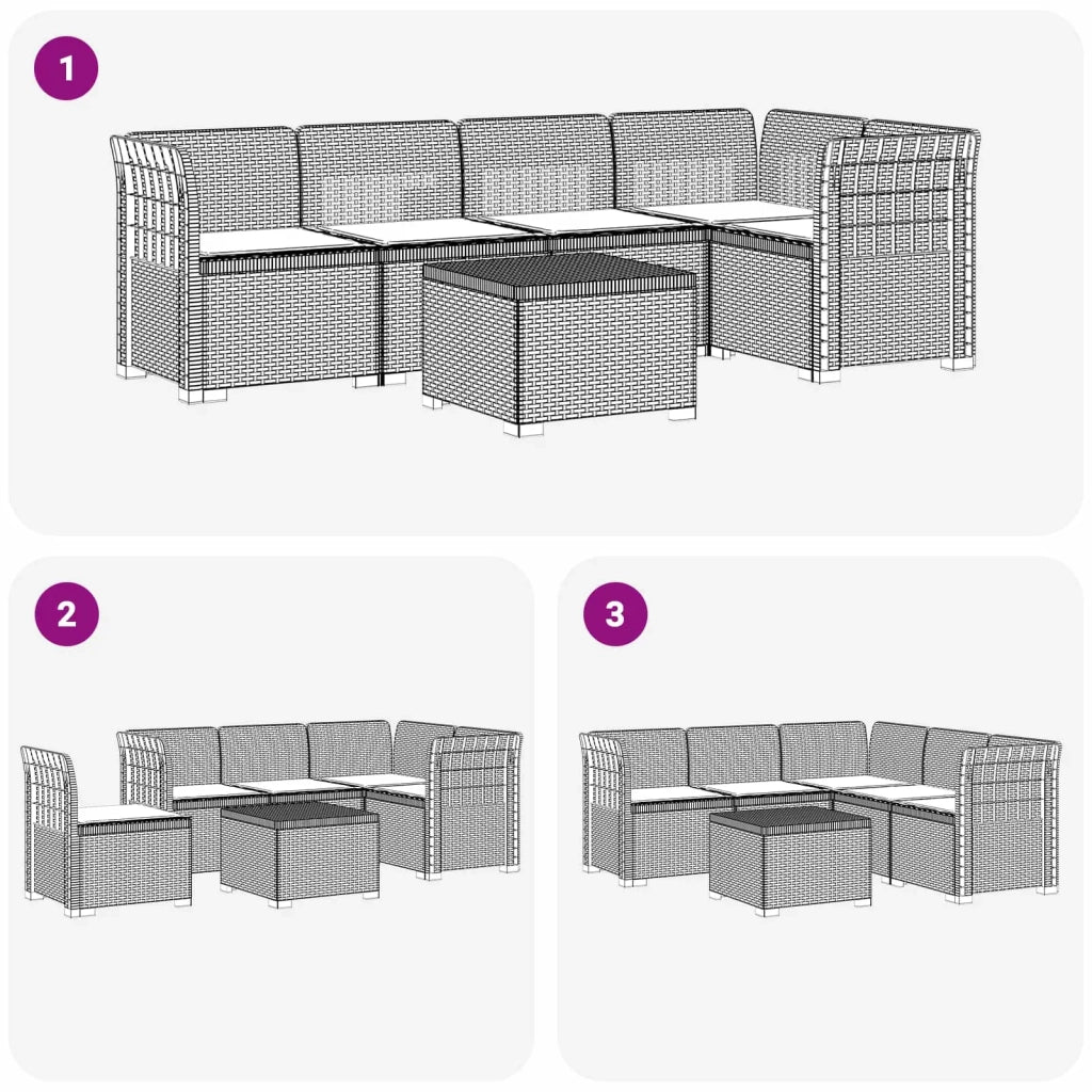 Divano da Giardino 5 Posti con Cuscini Stile Rattan PP Marrone 3444076