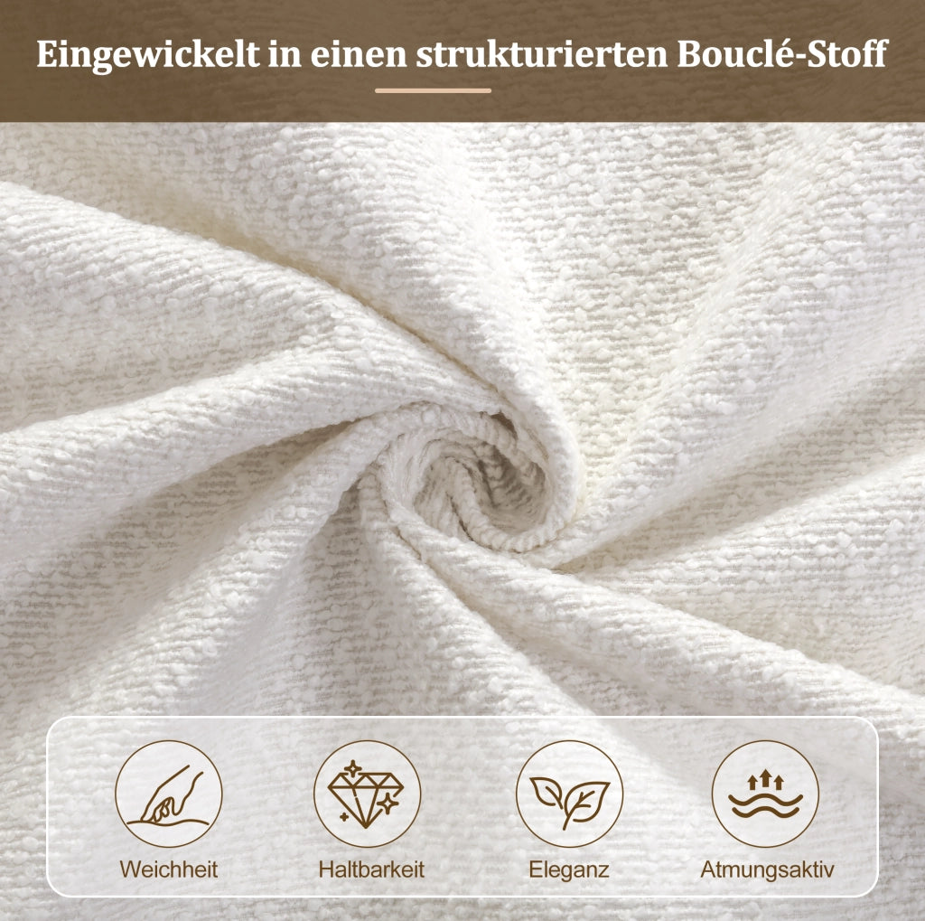 Letto imbottito con vano contenitore e testiera in bouclé beige