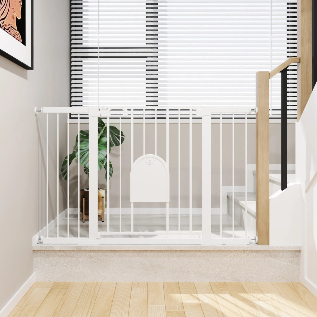 Barriera di sicurezza per porte e scale 75-131 cm in metallo bianco e ABS