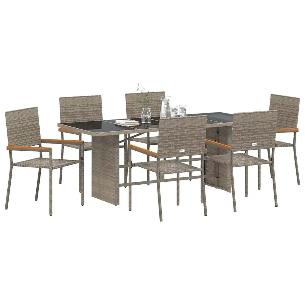 Set da Pranzo per Giardino 7 pcs Grigio polyrattan