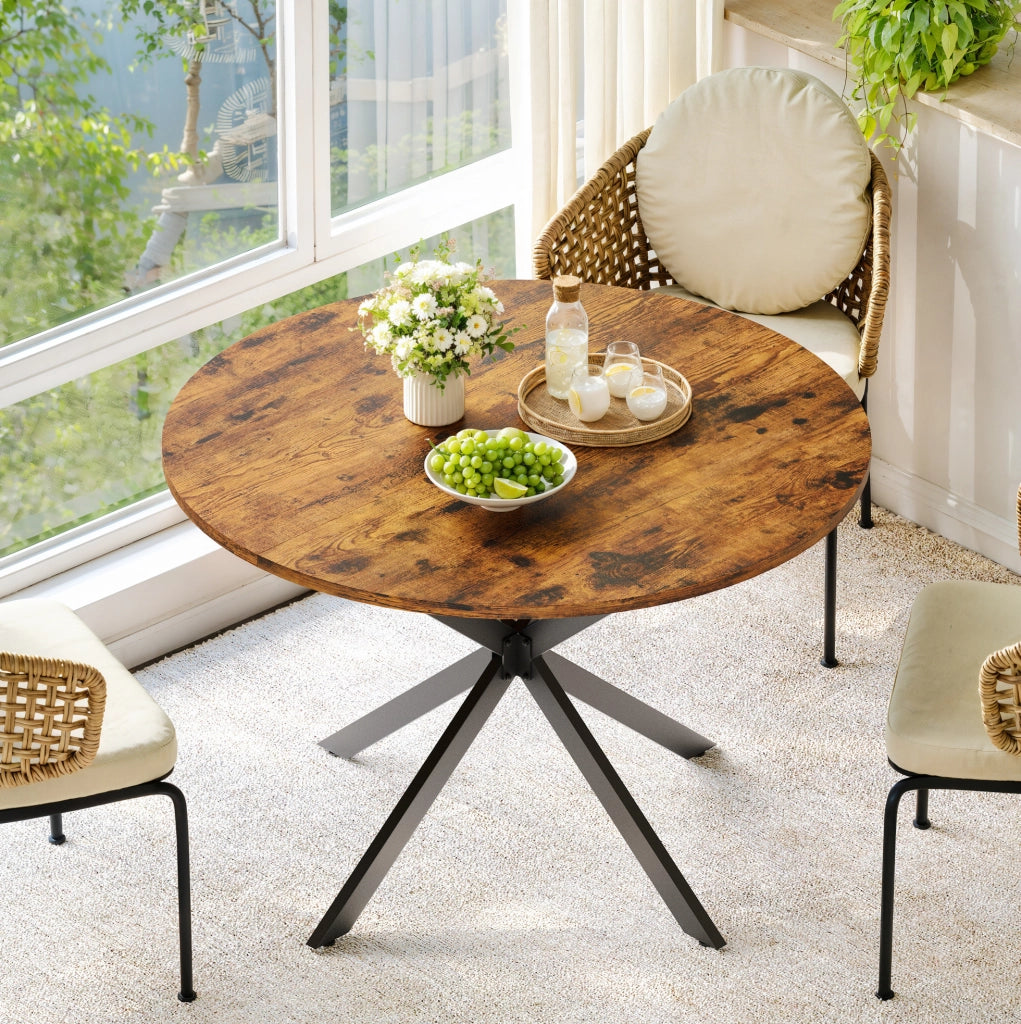 TAVOLO da pranzo rotondo Ø120 cm marrone vintage e nero in ferro e truciolato