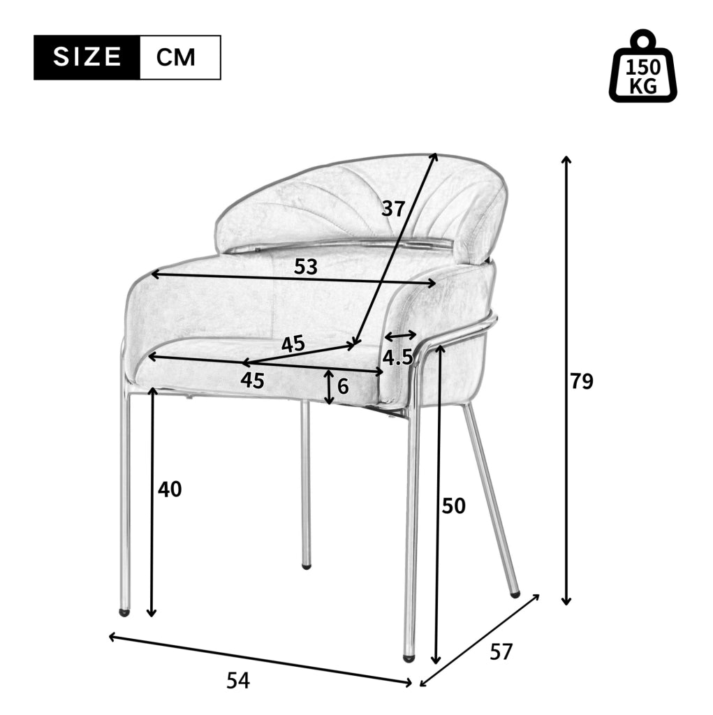 Sedia da pranzo singola in velluto grigio con gambe in metallo, design elegante e moderno