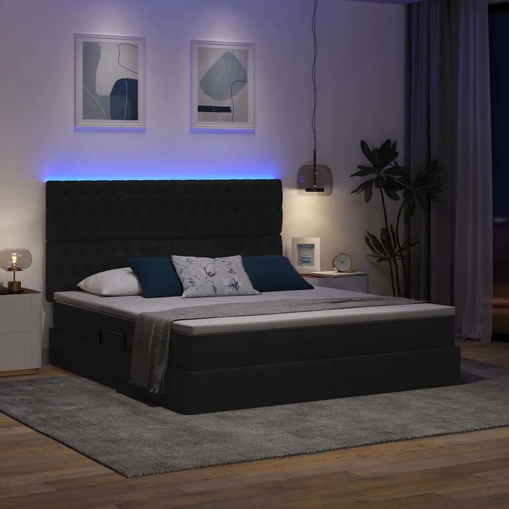 Letto con contenitore e LED Nero 180 x 200 cm Poliestere