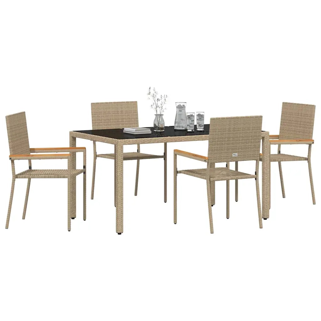 Set da Pranzo per Giardino 5 pcs Beige polyrattan