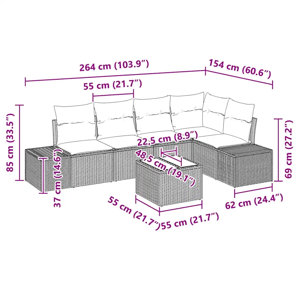 Set Divano da Giardino 6 pcs Nero polyrattan 3347073