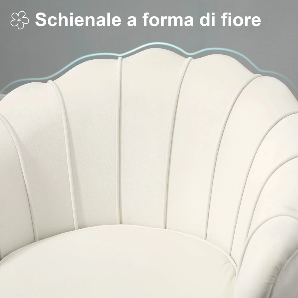 Poltrona di Design Stile Vintage Imbottita in Velluto, 79x77x77cm, Crema