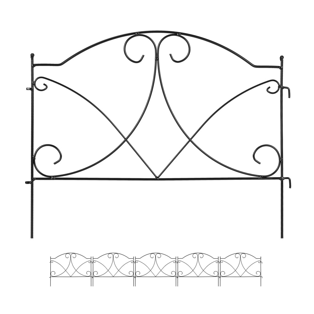 Barriera da giardino decorativa in ferro 6 elementi da piantare delimitazione chiara design antico in metallo nero 13_0012420