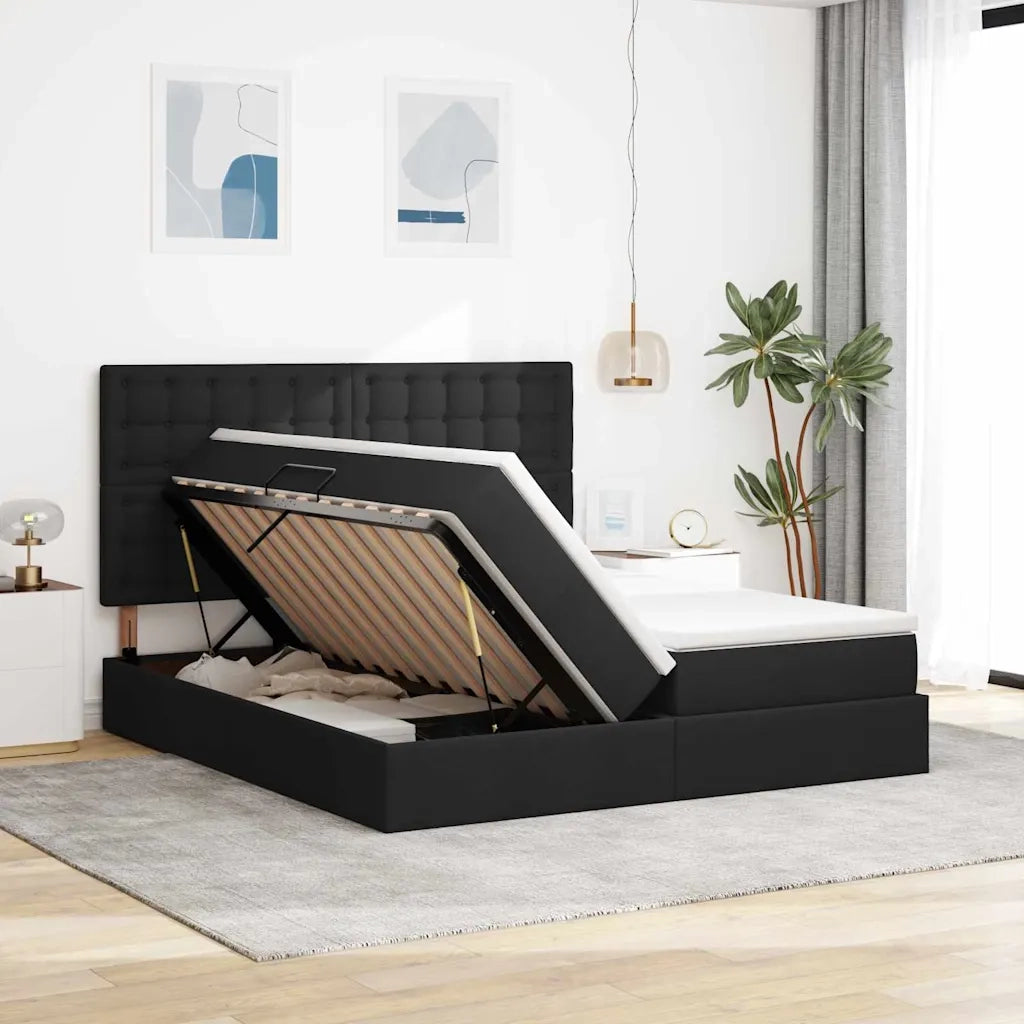 Letto con Contenitore Nero 200 x 200 cm Pelle Sintetica 3372229