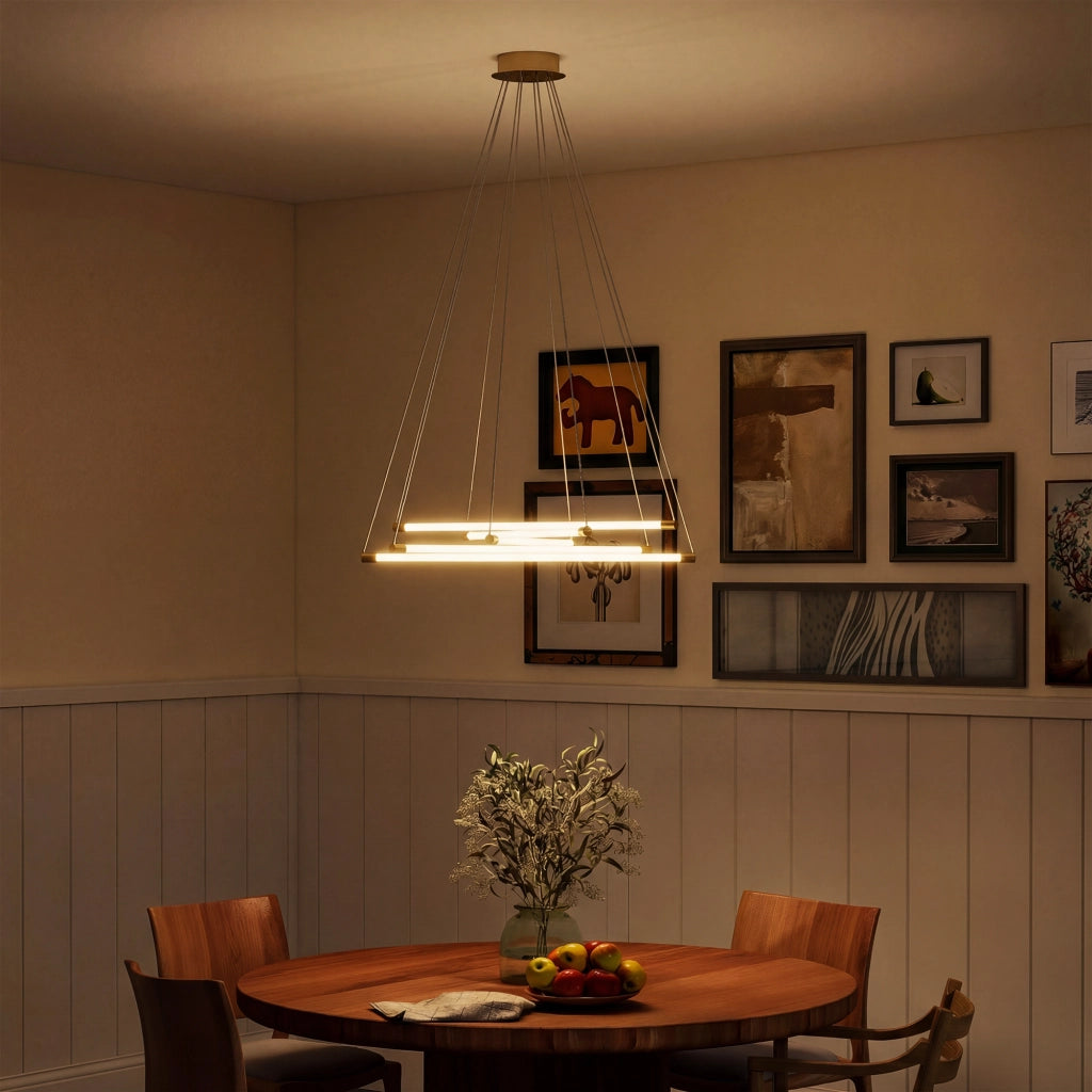 Lampada a sospensione LED 50W con 5 tubi regolabili ¨C Minimal ¨C Oro+Bianco