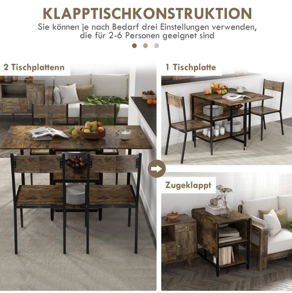 Tavolo da pranzo pieghevole con ripiani e ruote 140x80 cm