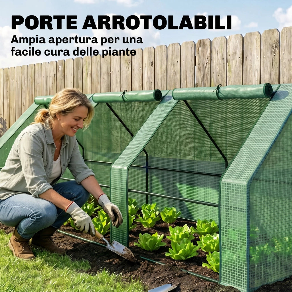 Serra da Giardino a Tunnel in PE per Piante e Fiori con Bordi Allungati e Porte a Cerniera, 270x90x90 cm, Verde scuro