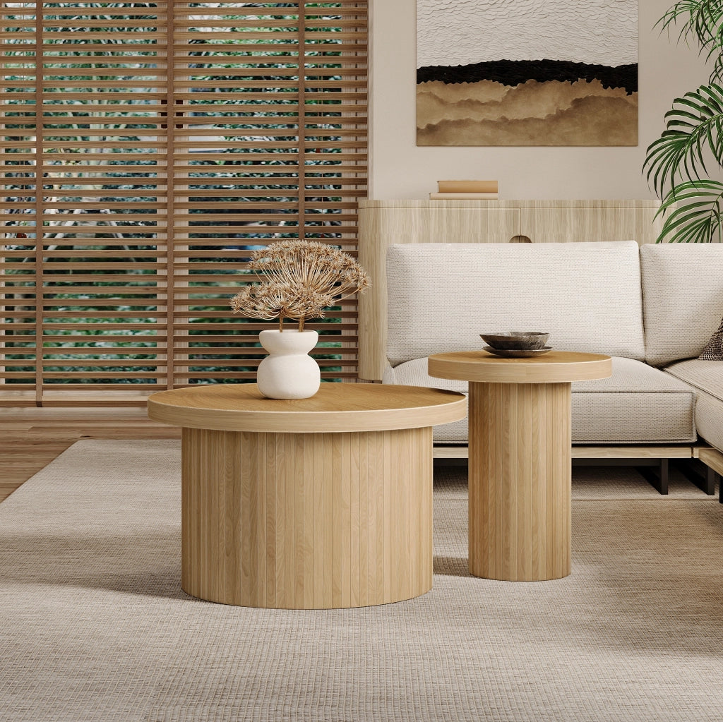 Set di tavolini da caffè rotondi in MDF; naturale; 66 cm e 40 cm