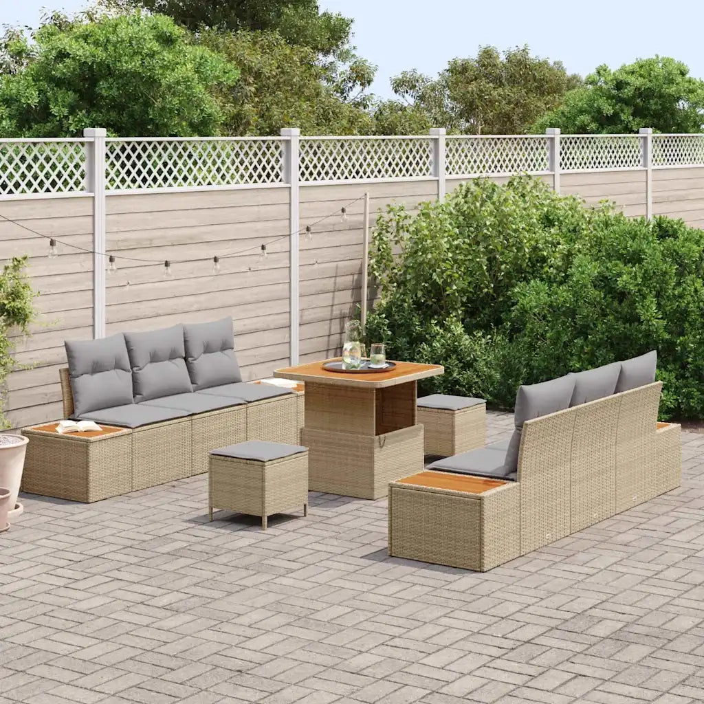 Set Divano da Giardino con cuscino 9 pcs Beige Poly Rattan