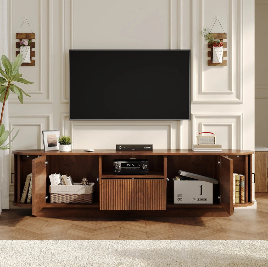 Mobile TV moderno 180 cm noce con ante scorrevoli e cassetto