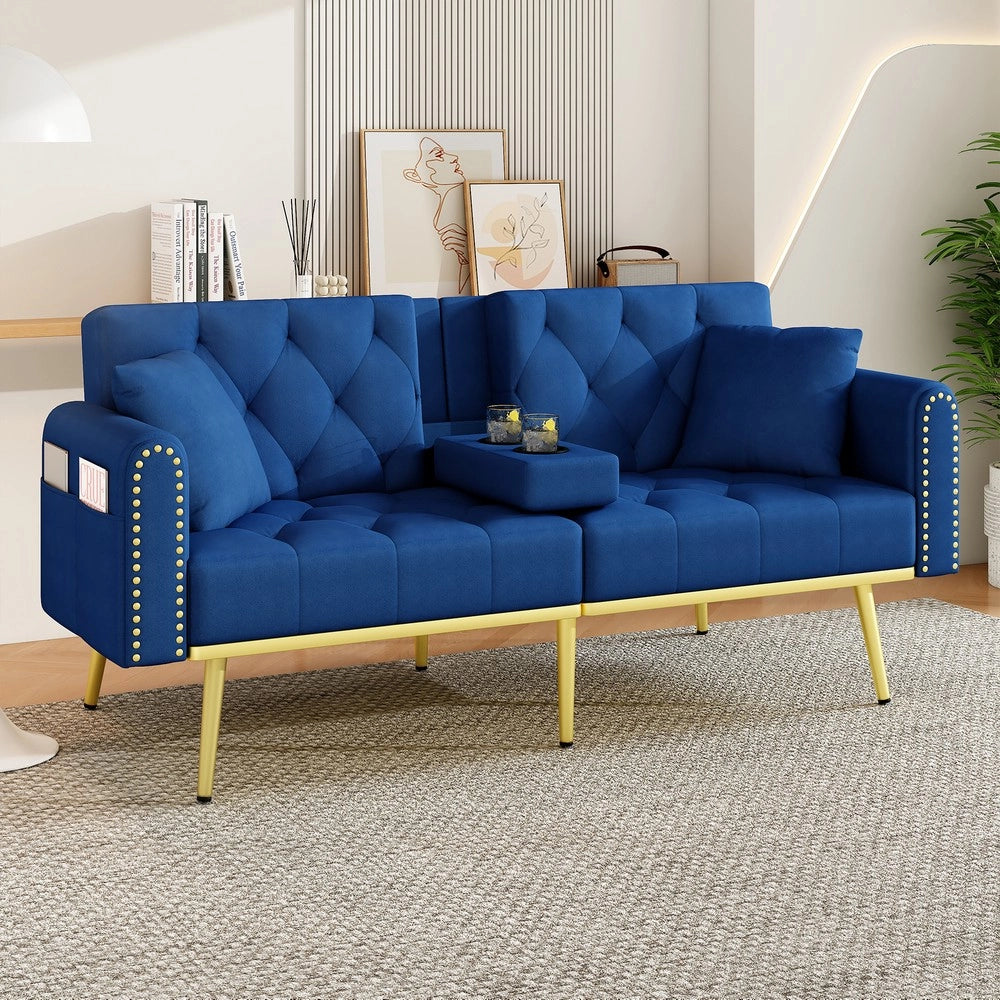 Divano letto estraibile ¨C Minimal ¨C tessuto blu, 2 posti