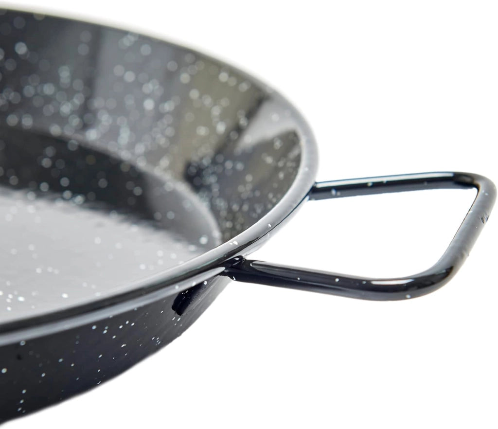 Padella per Spaghetti all'Assassina in Ferro Smaltato, Tegame Tradizionale Stile Paella, Nero con Puntini Bianchi, con Manici 20 cm