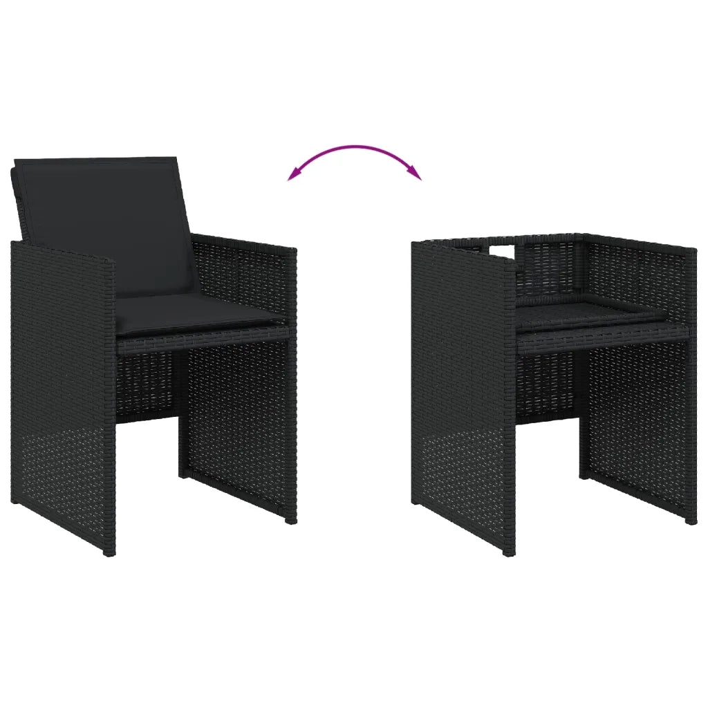 Set da Pranzo da Giardino 13pz con Cuscini Nero in Polyrattan 3277710