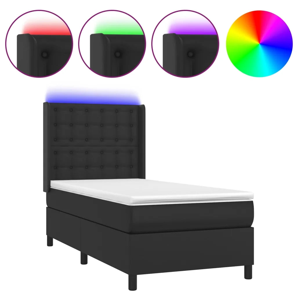 Giroletto a Molle con Materasso e LED Nero 80x200 cm Similpelle 3139349