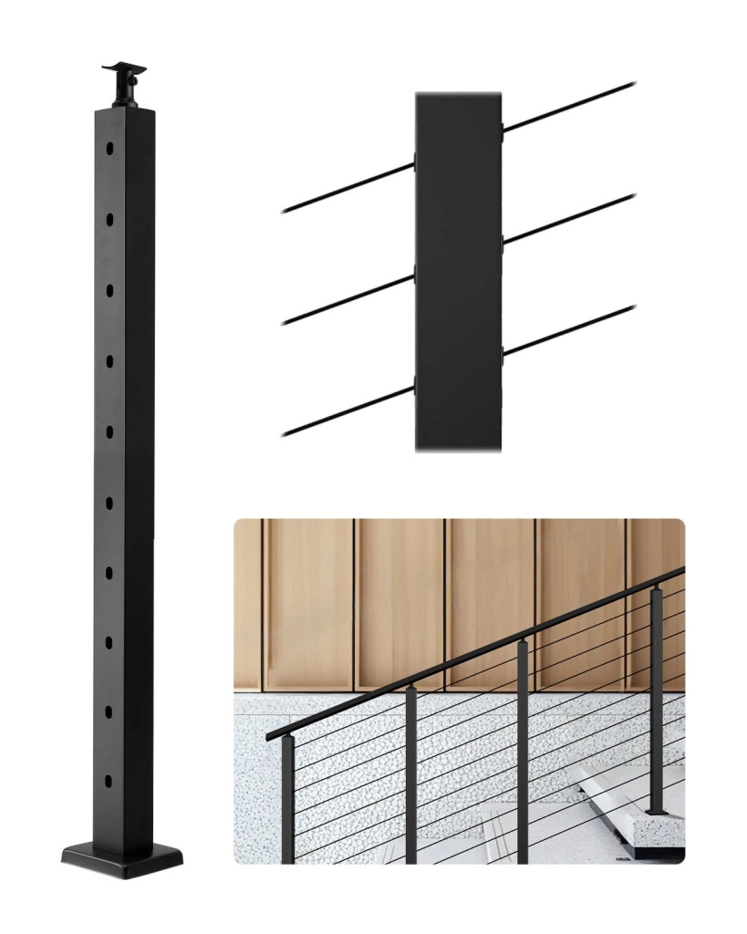 Palo per Ringhiera da Balcone e Terrazza 914x100x100 mm in Acciaio Inox SUS304 Nero Robusto con 10 Fori Facile da Montare HR-010G