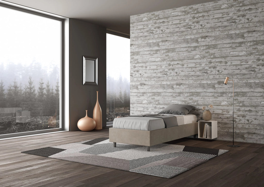 BS COM Letto singolo con rete imbottito 80x210 microfibra sabbia