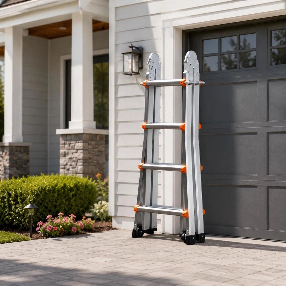 Telescopic Ladder With A-frame, 4 M Aluminum Extension Ladder, Multifunctional Foldable Campervan Ladder, Telescopic Ladder For Homework, Stairs, Indoor & Outdoor Roofs, 150 Kg Load Capacity