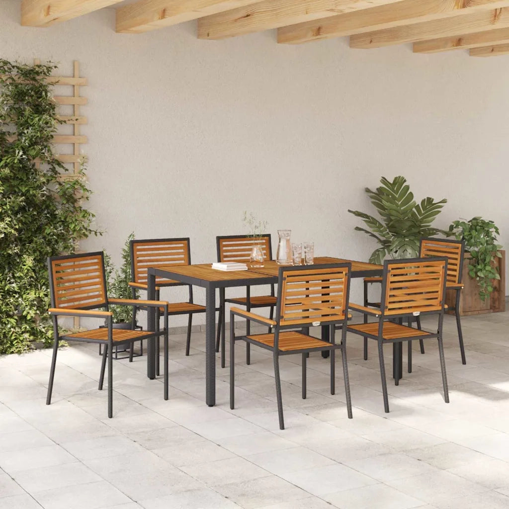 Set da Pranzo per Giardino 7 pcs Nero e Marrone polyrattan