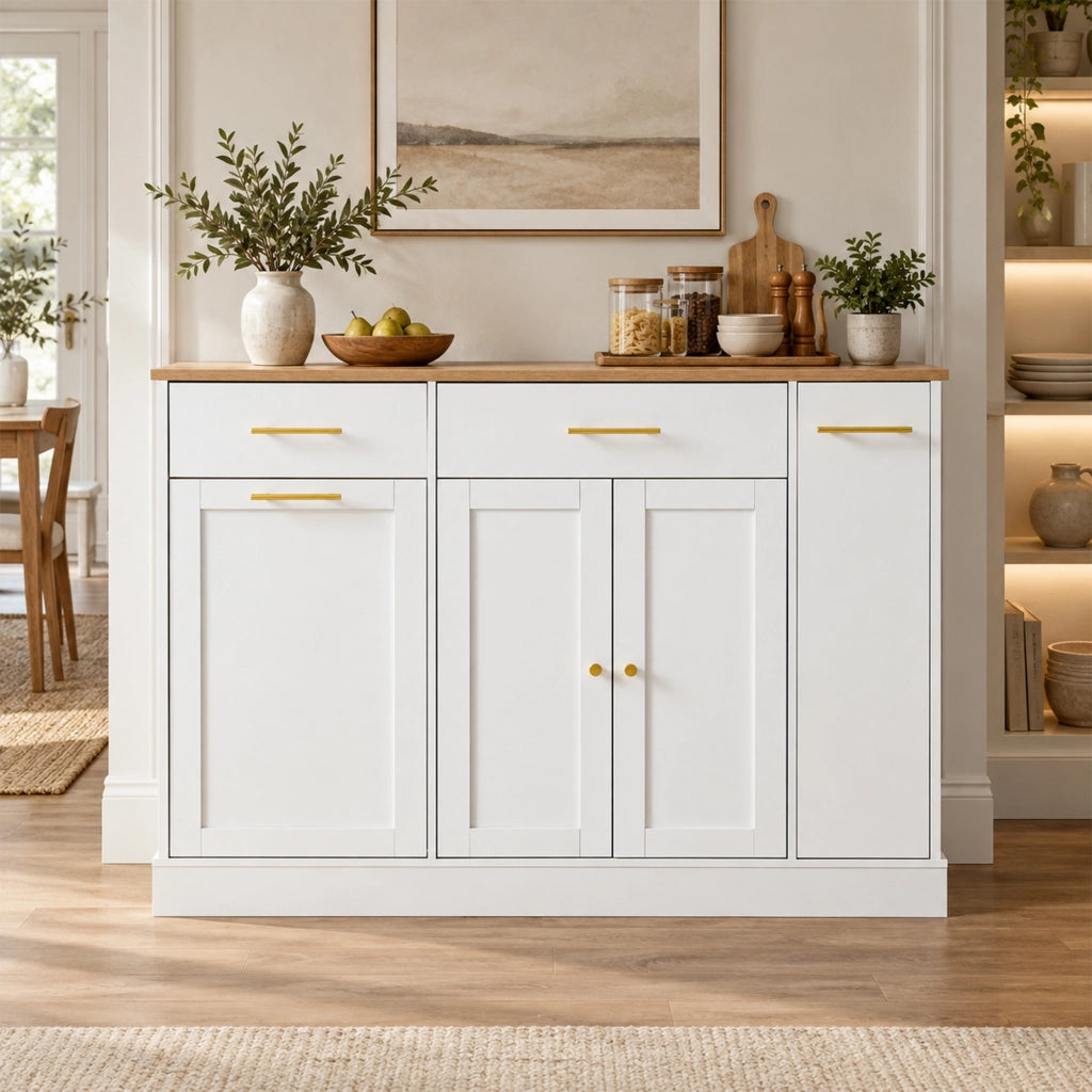 Desviae Isola da cucina con piano pieghevole vano pattumiera ripiano estraibile 2 cassetti ante doppie in truciolare 120 cm