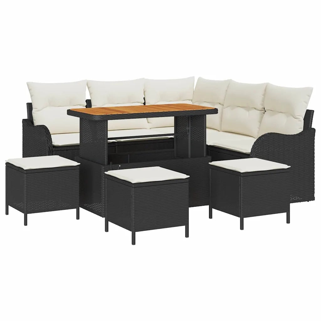 Set Divano da Giardino con cuscino 9 pcs Nero e Crema