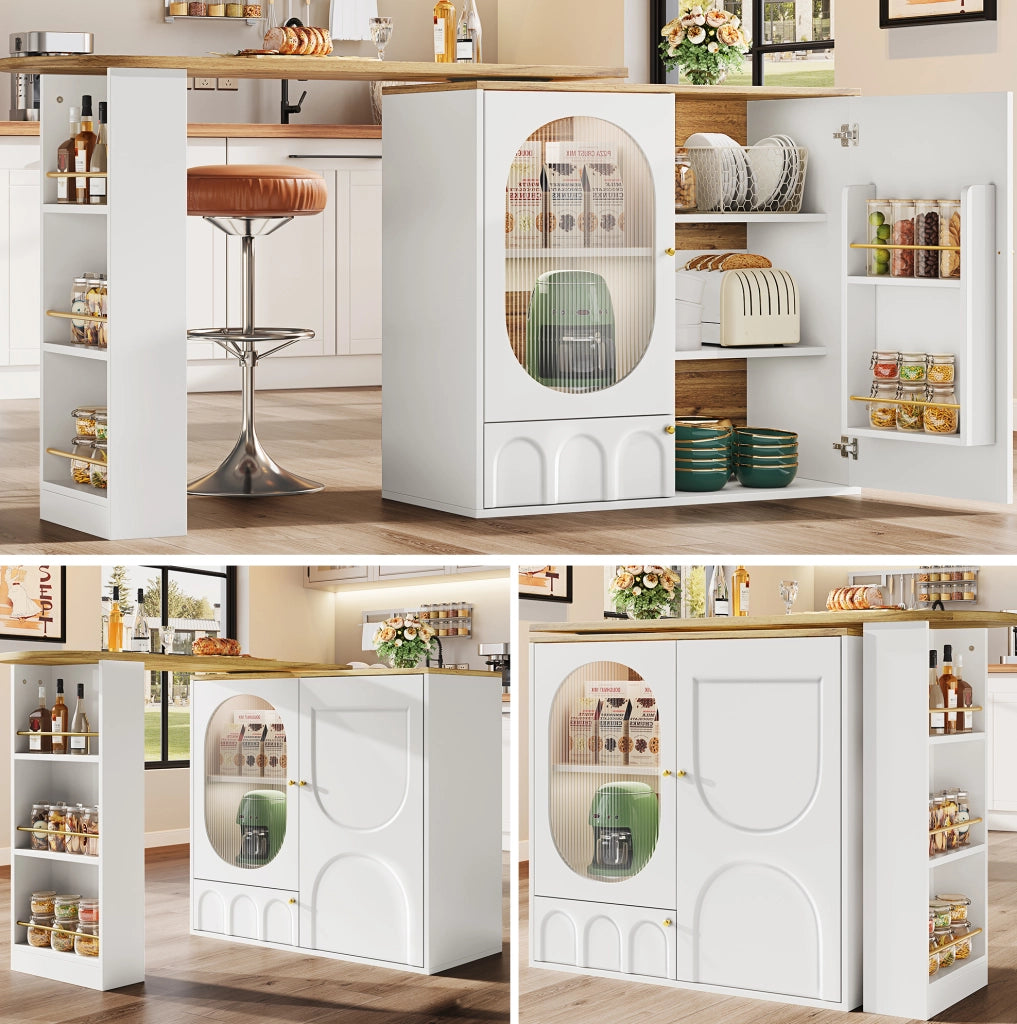 isola cucina girevole 138x39x105 cm bianco – contenimento 360°