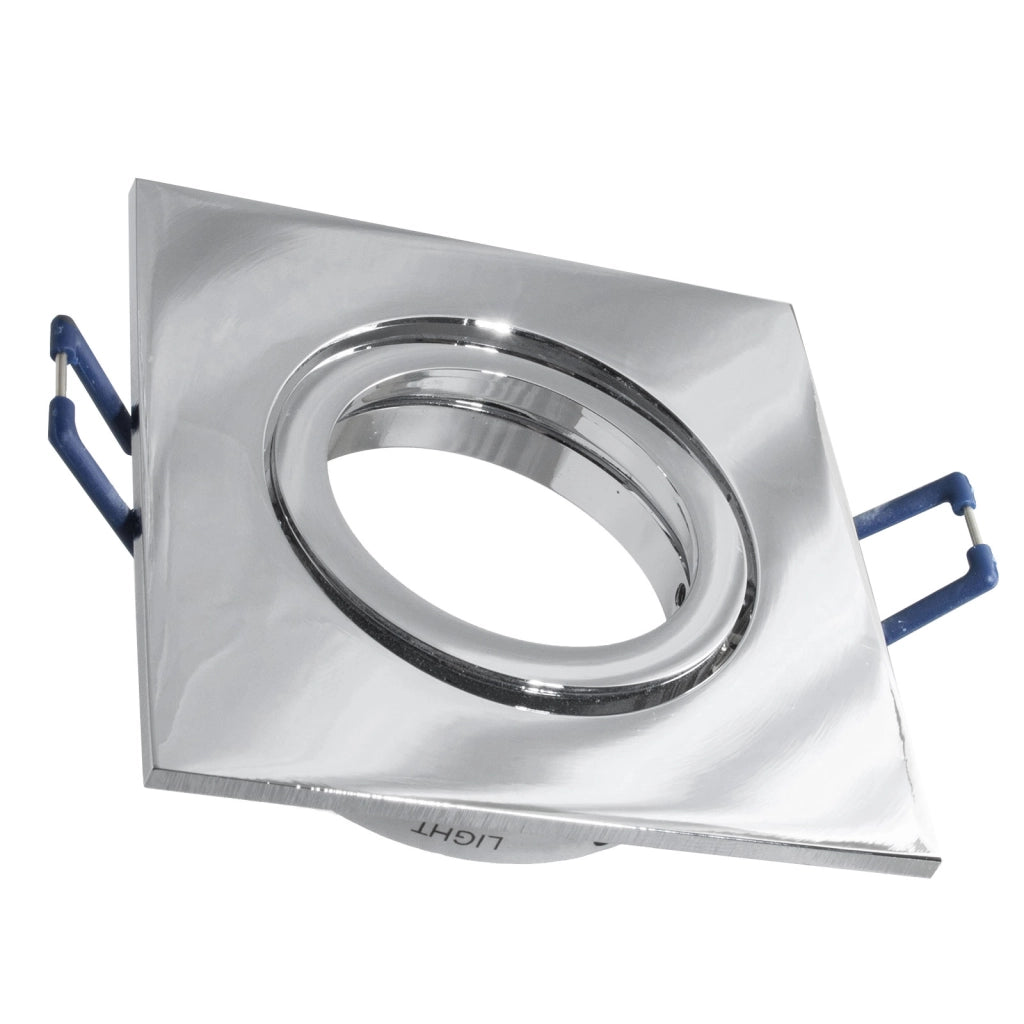 Faretto ad incasso portafaretto cromato lucido quadrato foro 70mm moderno orientabile supporto lampade GU10 GU5.3 CROMATO