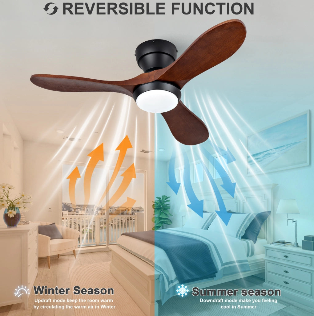 Ventilatore da soffitto 36 pollici con luce LED, telecomando e 3 pale in legno