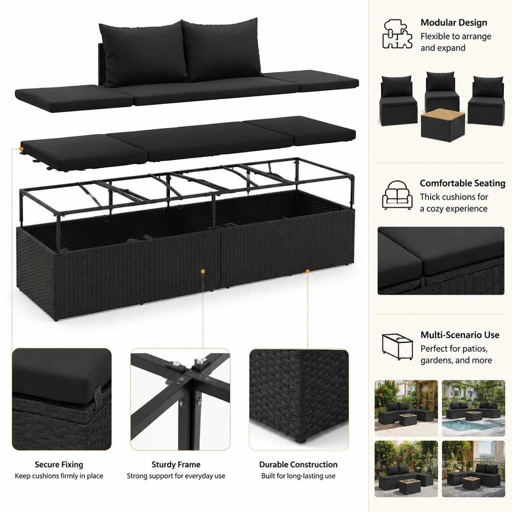Sun Lounger With Cushion, Poly Rattan, Black