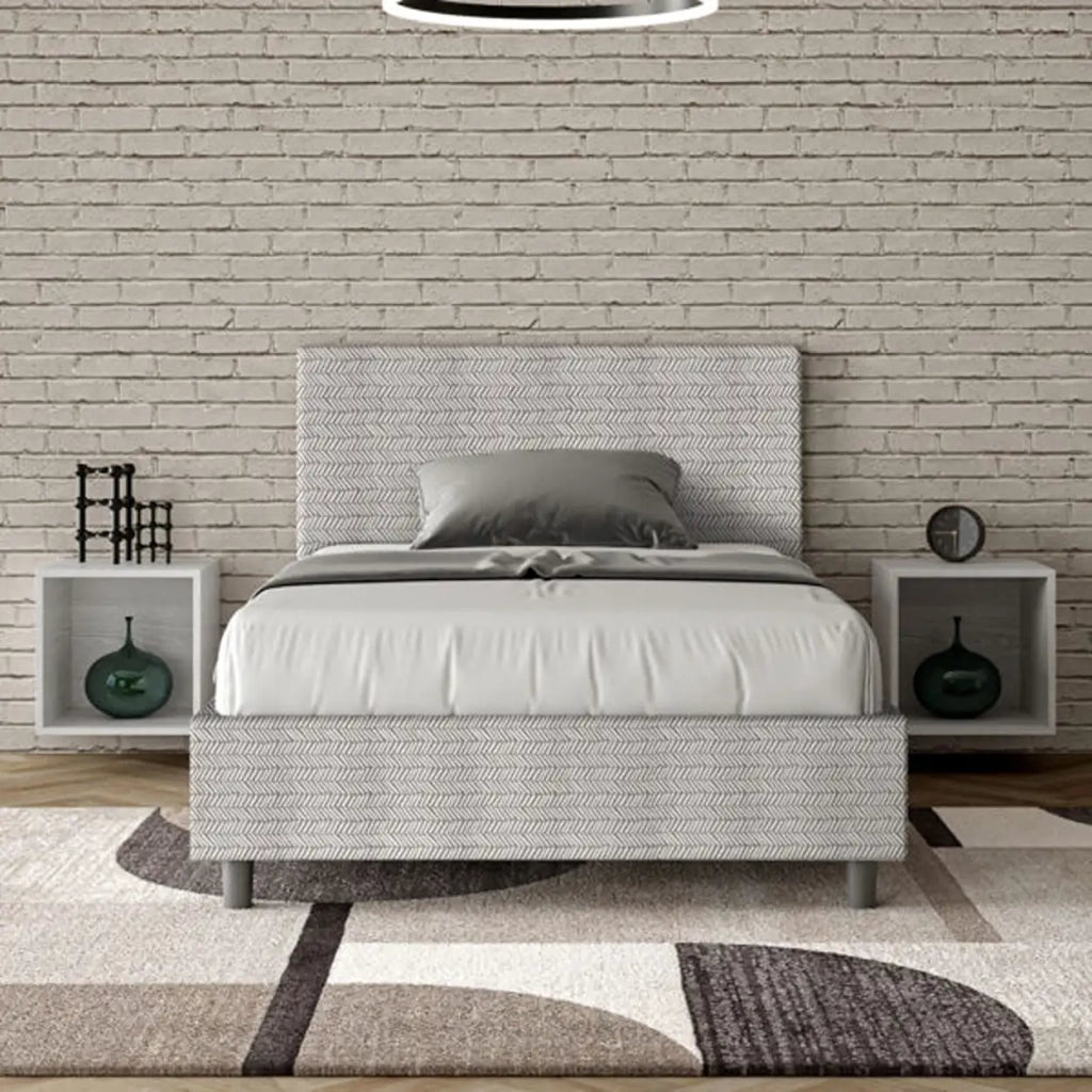 Letto una piazza e mezza con rete imbottito 120x190 tessuto Aragona 1 bianco Adele