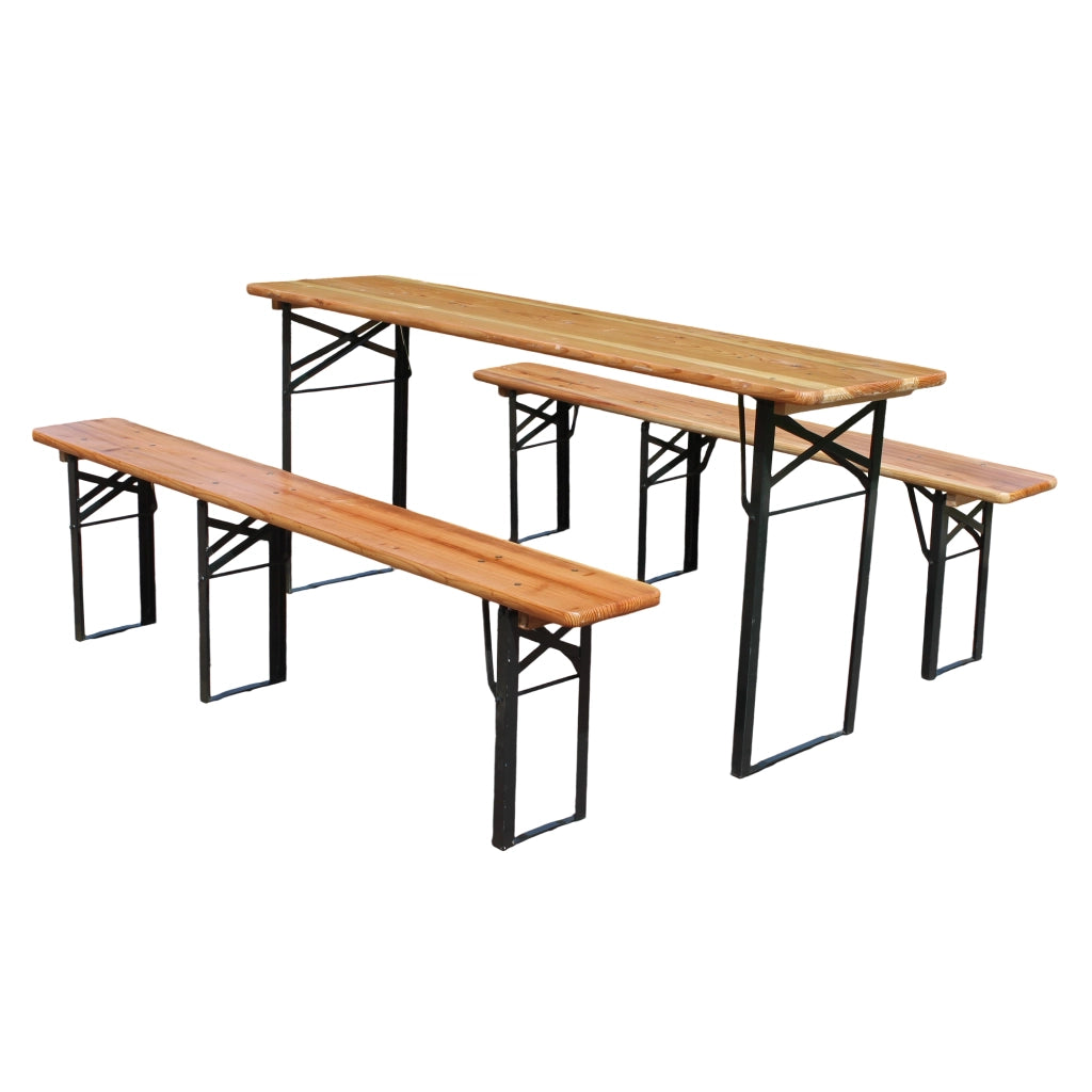Set tavolo e panche da giardino 3 pezzi pieghevole in legno naturale con superficie verniciata