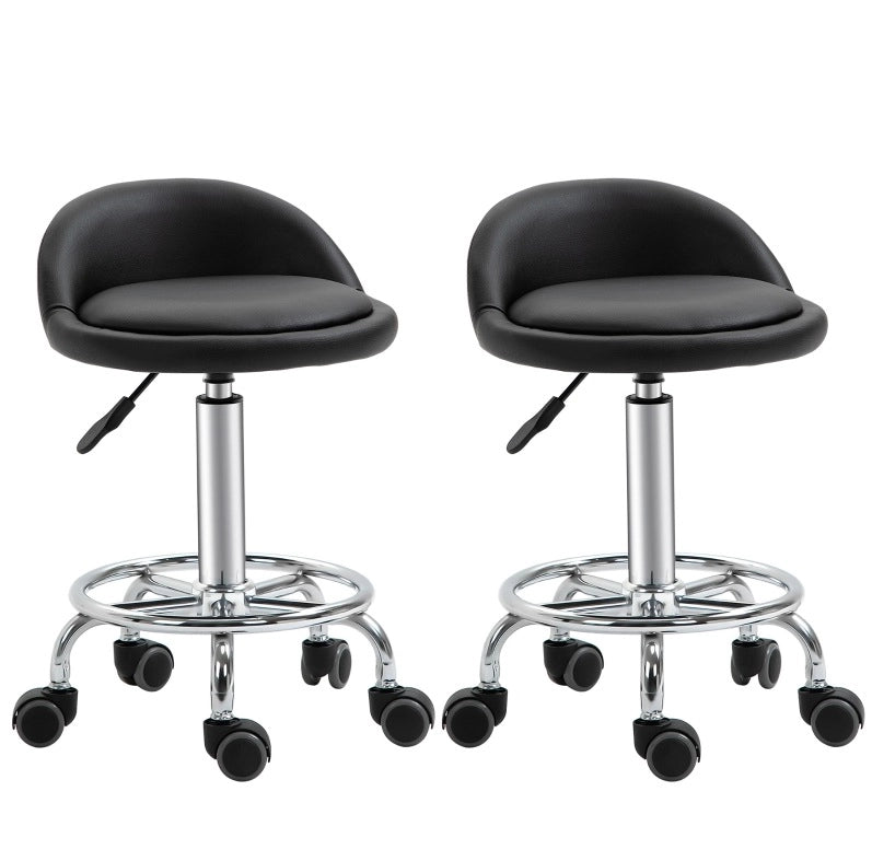 Sgabello da ufficio con ruote e schienale 57-72 cm nero in similpelle, set da 2