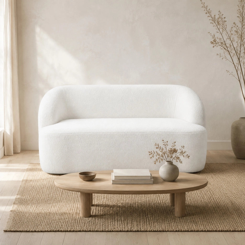Divano 2 posti 142x85x73.5 cm con design curvo e base antiscivolo in poliestere bianco