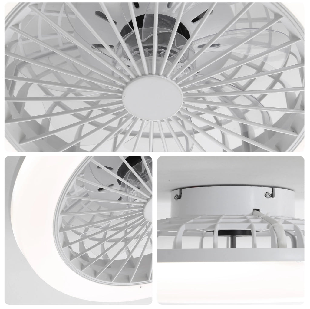 Ventilatore da soffitto ULEVR 46 cm con luce LED dimmerabile 3CCT, motore DC reversibile e telecomando, bianco