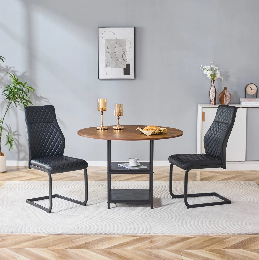 Set tavolo da pranzo rotondo Ø107 cm con 2 sedie nere e ripiani HOMVRA