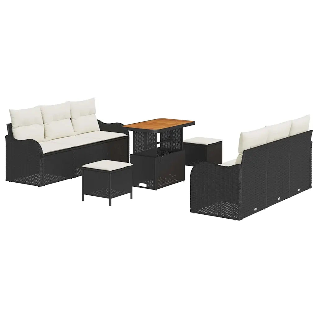 Set Divano da Giardino con cuscino 9 pcs Nero e Crema