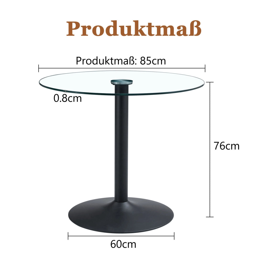 TAVOLO BAR Rotondo 85 cm in Vetro Trasparente e Metallo Nero