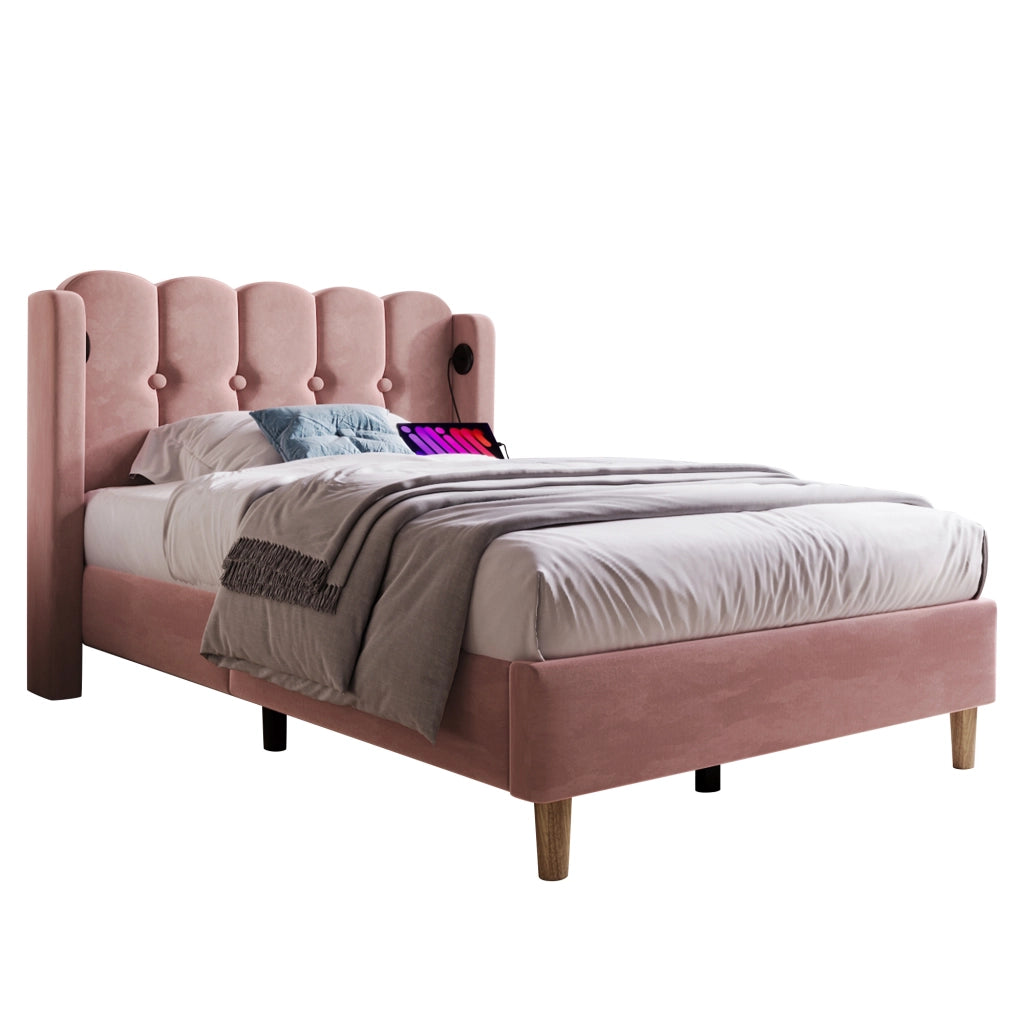 Letto contenitore con testiera a LED color ambra