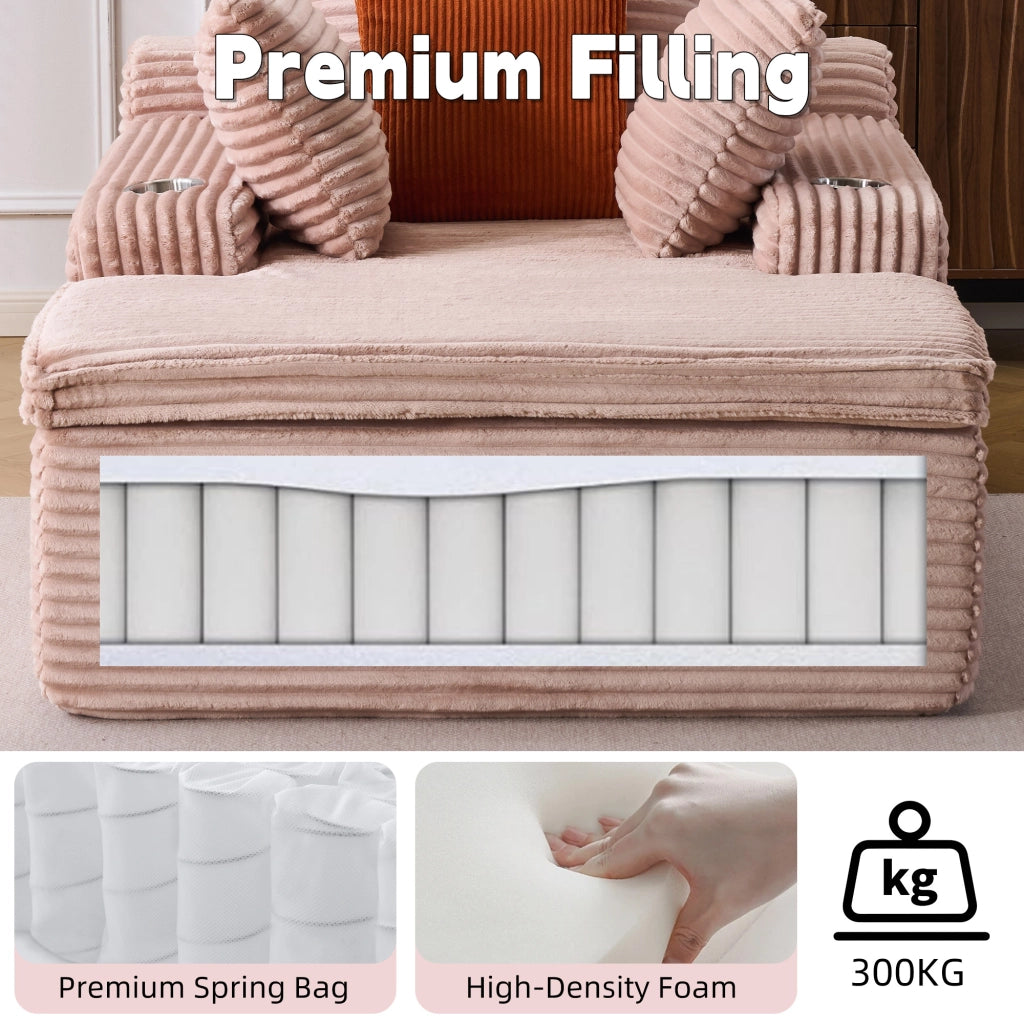 Divano da Terra Moderno con Chaise Longue Divano Cloud Rosa Imbottito con 3 Cuscini e 1 Coperta per Soggiorno e Relax