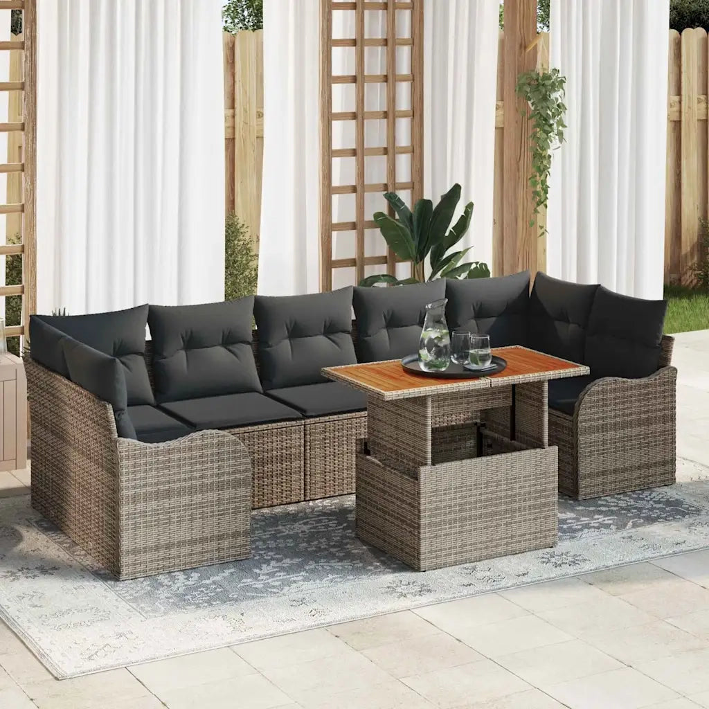 Set Divano da Giardino 8 pcs Grigio Poly Rattan