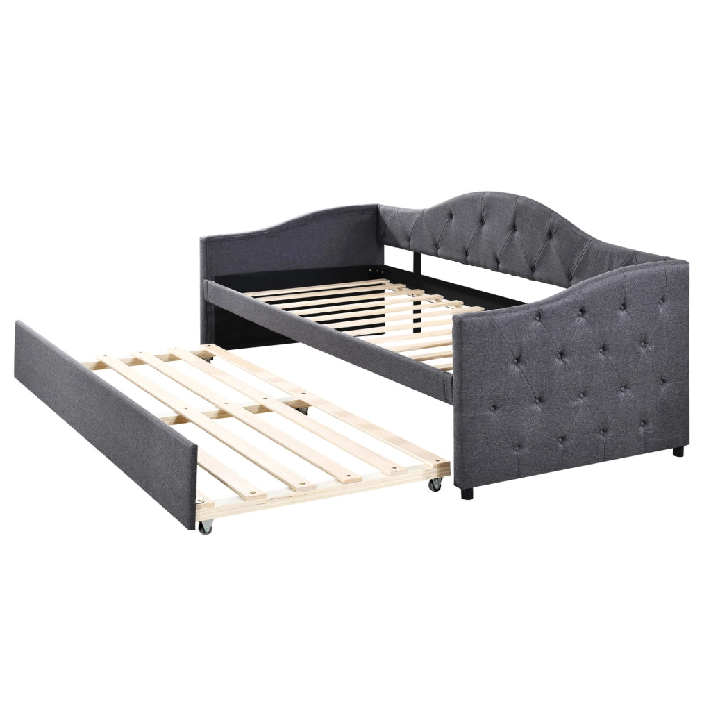 Tagesbett estraibile 90x200 cm in lino e MDF; grigio