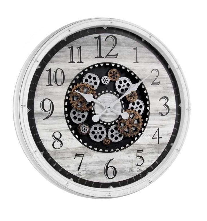 OROLOGIO DA PARETE CON INGRANAGGI E CORNICE IN PLASTICA 76X5 CM BIANCO