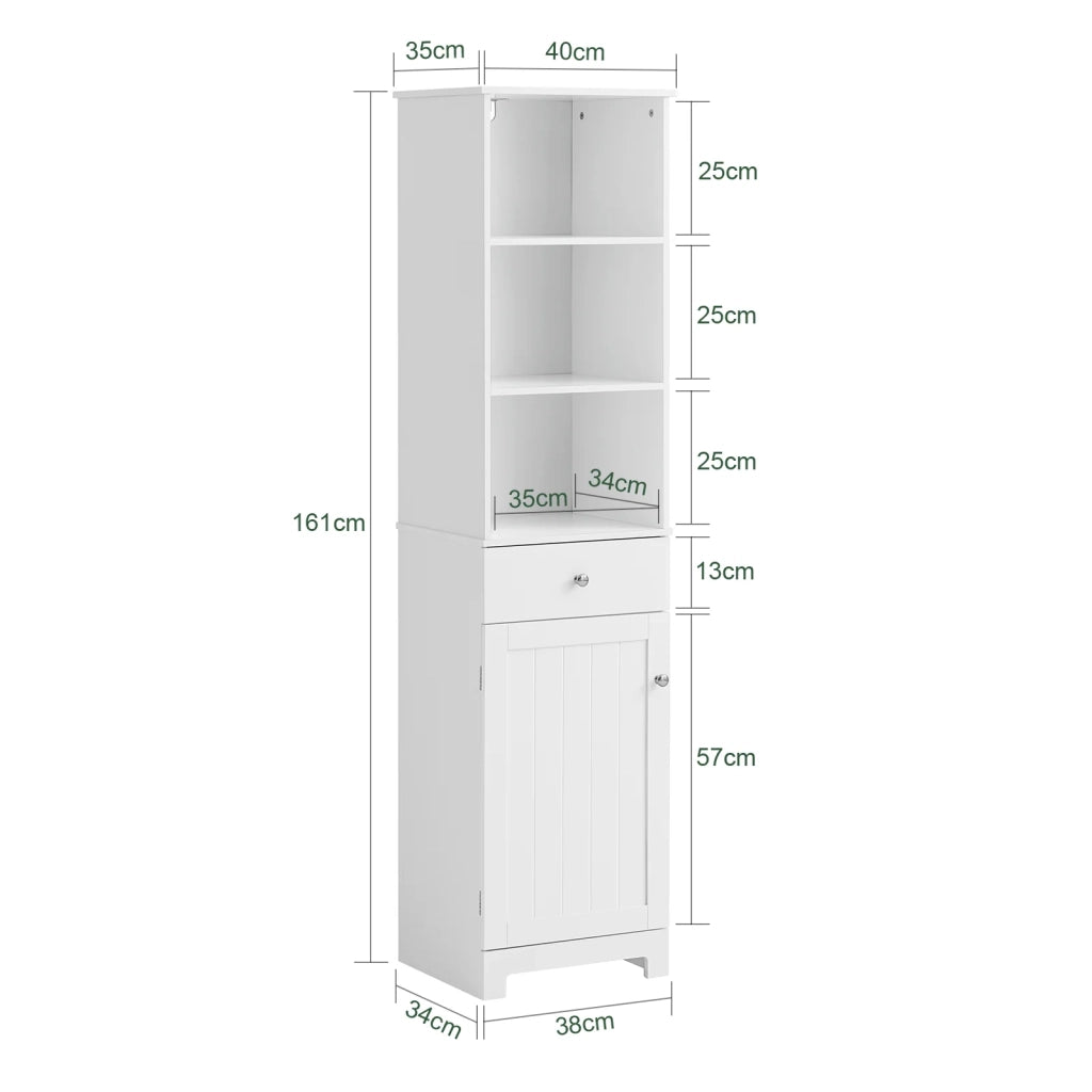 Mobile Alto Colonna Bagno salvasapzio con cassetto e armadietto L40*P35*A161cm Bianco BZR17-W