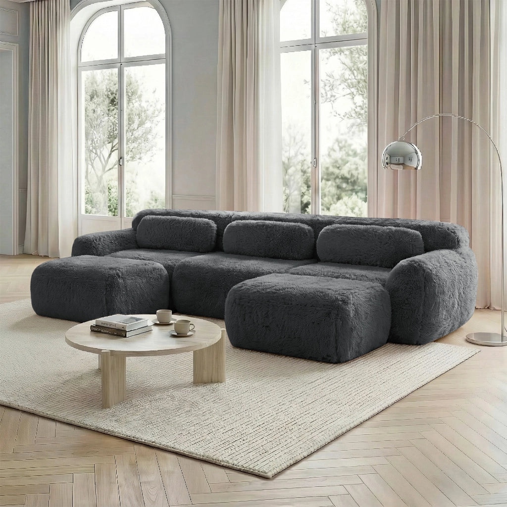 Divano Modulare a U con Cuscini, Tessuto Morbido ¨C MINIMAL ¨C Grigio