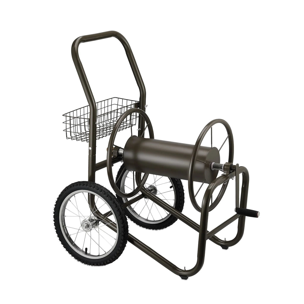Carrello portagomma per irrigazione con cestino 75 x 40 x 90 cm facile trasporto in metallo marrone 13_0011677