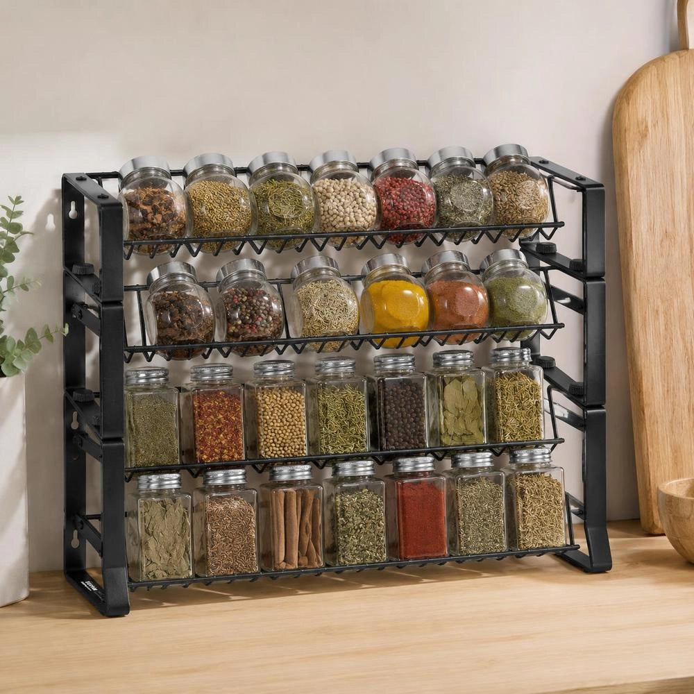 Removable 4-tier Spice Rack, Stackable Spice Holder Organizer (401 X 116 X 271 Mm), Kitchen Countertop Storage, Kitchen Pantry, Larder, Black