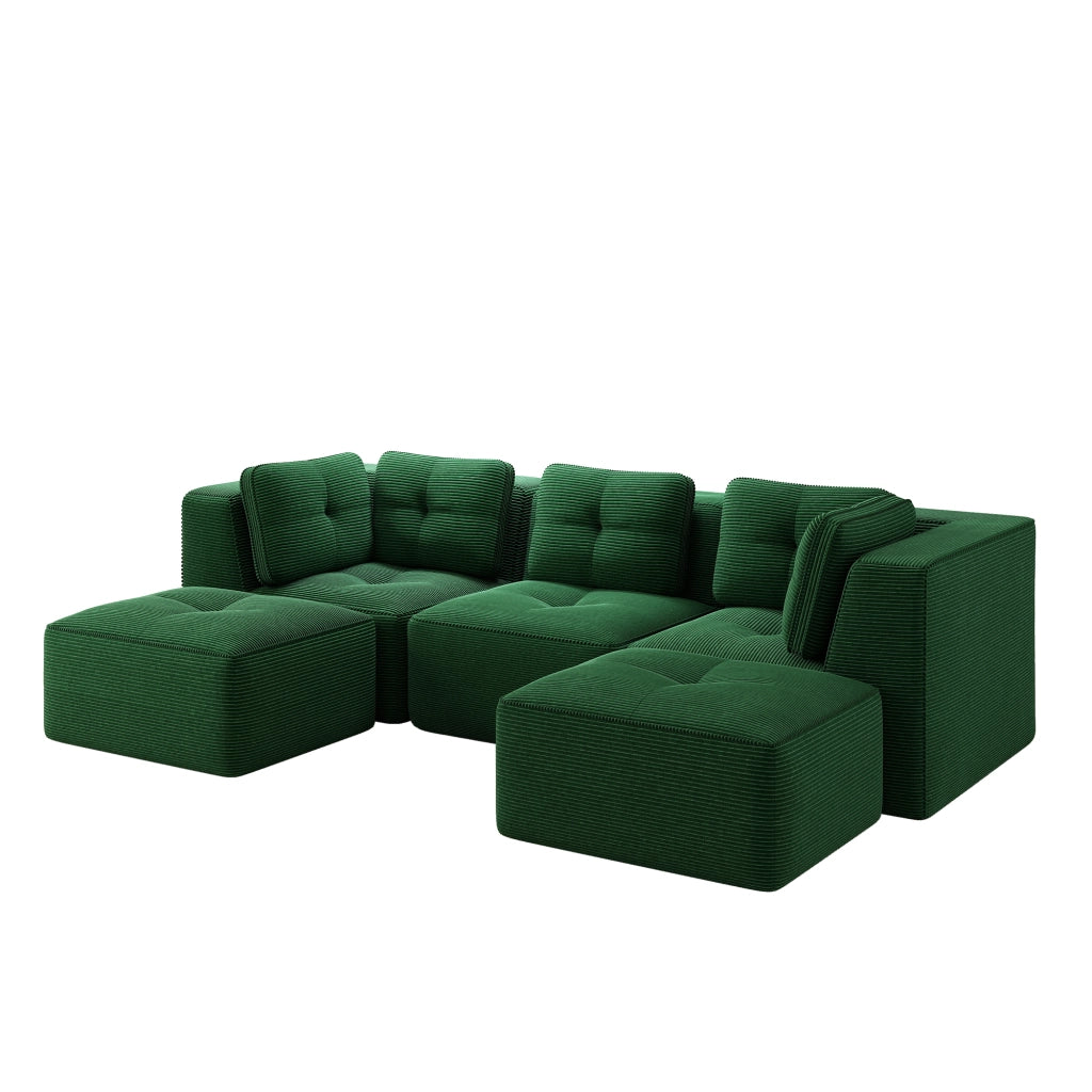 Divano Angolare Modulare con Penisola ¨C MINIMAL ¨C Velluto a Coste Verde, 3 Posti